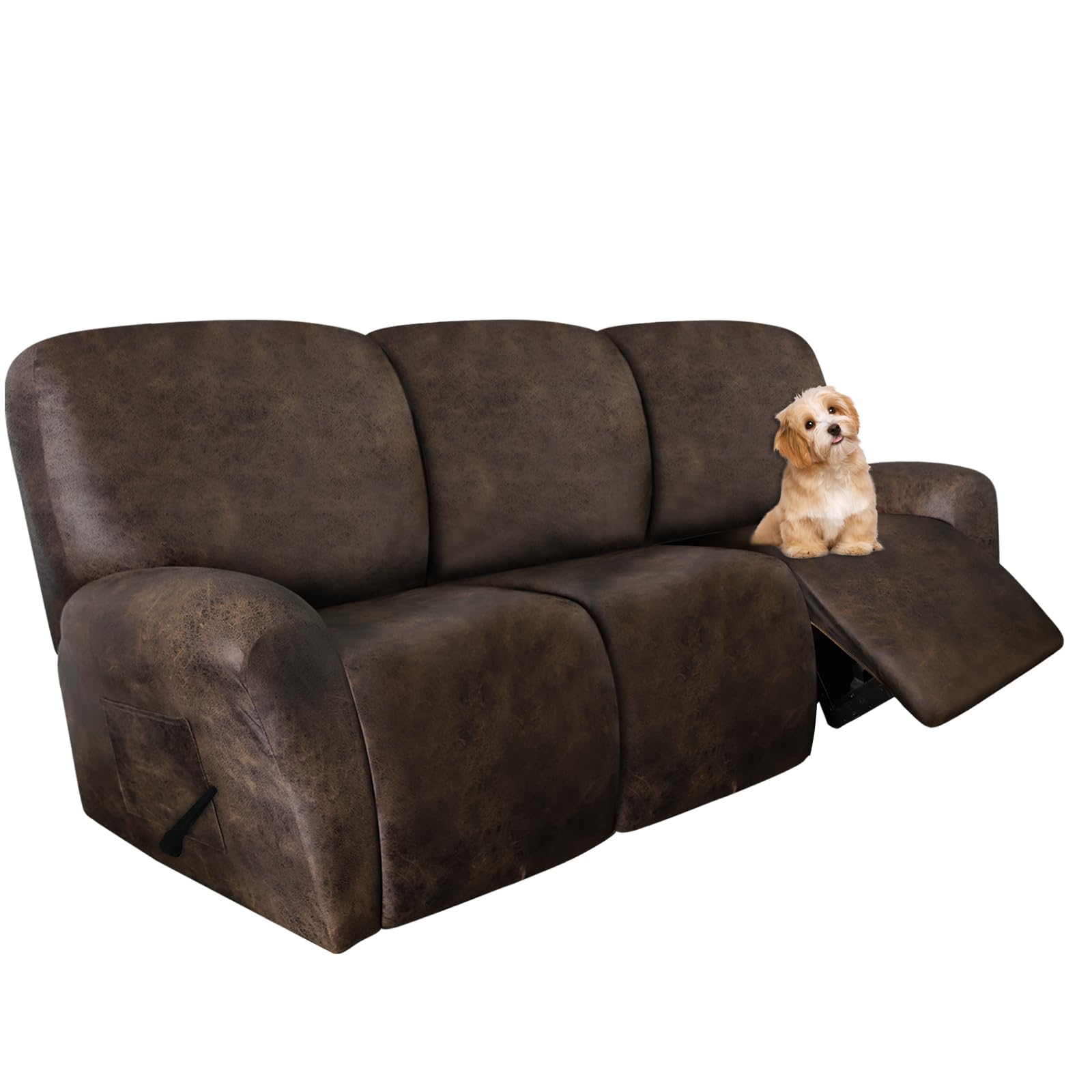 Photo 1 of molasofa Recliner Sofa Covers - 8 Pieces Stretch Leather Like Large Couch Covers for 3 Seats Reclining Slipcovers Soft Jacquard Pattern Furniture Protector with Elastic Bottom (Dark Brown)