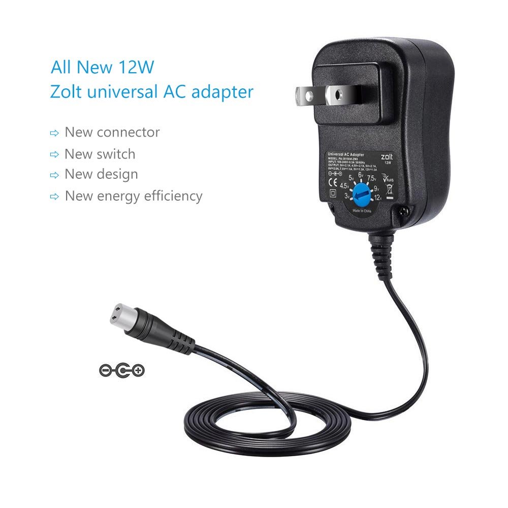 Zolt 12W Universal AC DC Adapter, Multi Voltage 3V 4.5V 5V 6V 7.5V 9V 12V 1A 1000mA Switching Power Supply for Household Electronics Routers Speakers LCD CCTV Cameras