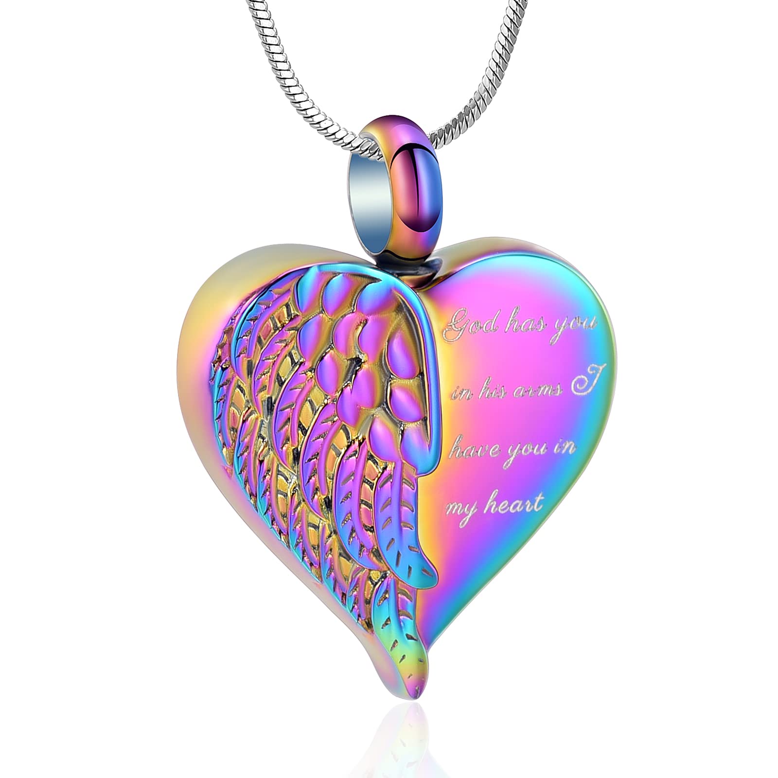 Minicremation Cremation Jewelry for Ashes Heart Urn Necklace Pendants Ashes for Women Men Keepsake Memorial Angel Wing with Charm Heart for Loved Ones (Colorful-God)