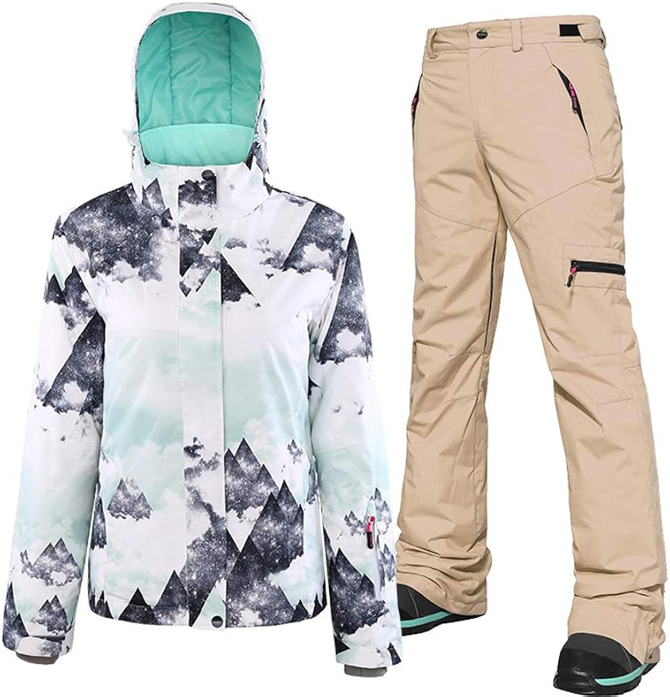 Women's Ski Jackets and Pants Set Windproof Waterproof Snowsuit: Clothing