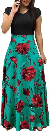 round neck printed maxi dress
