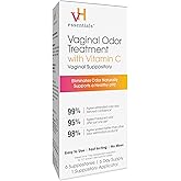 vH Essentials Vaginal Odor Treatment with Vitamin C, Boric Acid Suppositories Alternative, Supports Balanced pH, Eliminates Naturally, Suppositories, 6 w/Applicator, White