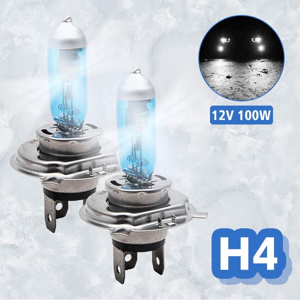 Xenon Headlight Bulb H4, 2 x MASO Super White Vehicle Car Headlight Bulbs, 100W 6000K Xenon Halogen Headlamp,12V