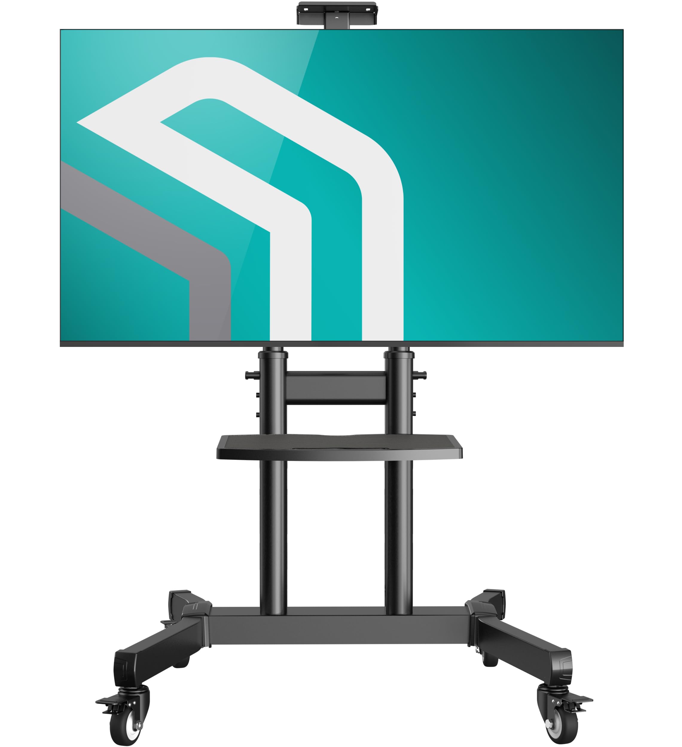 ONKRON TV Ständer rollbar für 50-90 Zoll Fernseher, max Last 100 kg, TV Standfuss höhenverstellbar neigbar, Fernseh Rollwagen max VESA 800x600, Fernsehständer mit Rollen, Ablage Schwarz TS1891-B