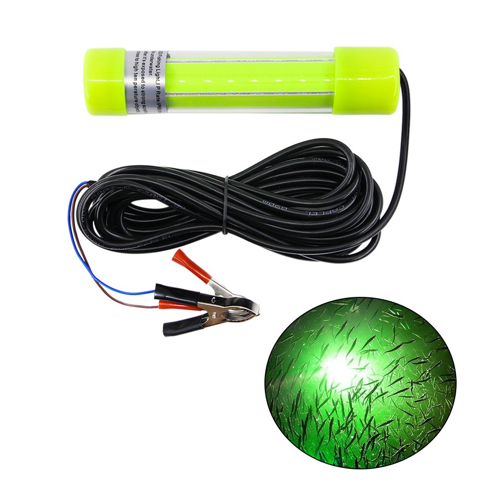 SHADDOCK Underwater Fishing Light Lure Bait Finder Night Light 20W Fishing Boat Submersible Deep Drop Fishing Lamp Fishing Bait Attrant,12V-24V with 6M Cord（Green