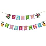 SUNBEAUTY Tropical Happy Birthday Banner Colorful