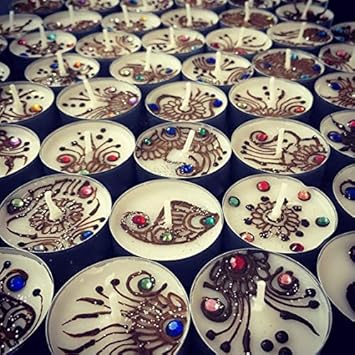 Rasmy Home Decors Henna Candles, Indian Wedding Candles, Brown Henna Design, Boho Gypsy Home Decoration, Scented Candle Set, Henna Tealights, Diwali Decor Candles (20)