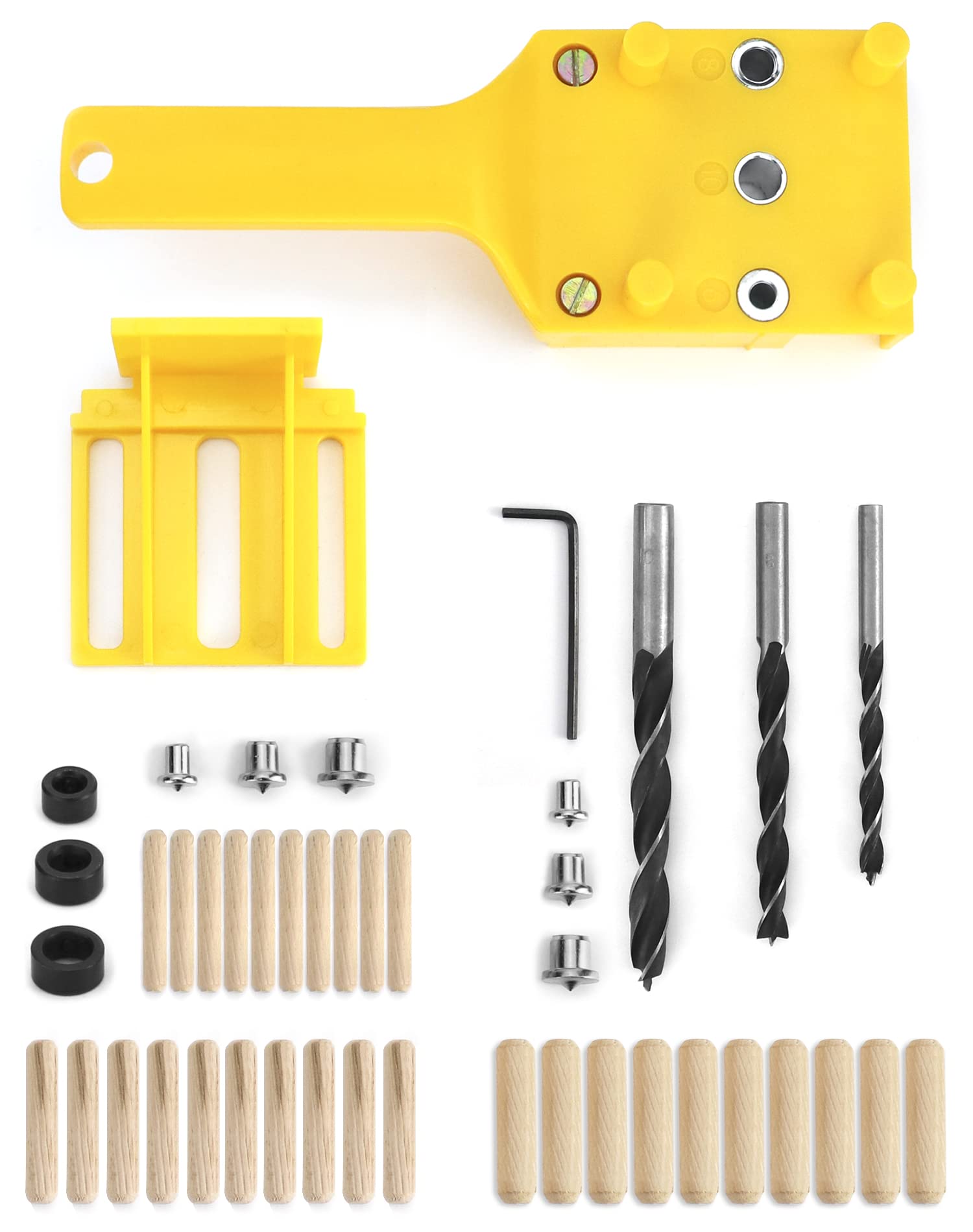 QWORK® 44 Pcs Woodworking Positioning Pin Fixture Kit, Dowel Jig Kit, Handheld Wood Drilling Positioning Pin Hole Saw Tools, 6mm / 8mm / 10mm