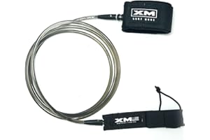 XM SURF MORE Regular Premium Surfboard Leash, 5/6/7/8/9/12ft Length, Cord (.270 in.) Unbreakable Swivels, Detachable Railsaver, Made in USA [3 Yr Warranty]