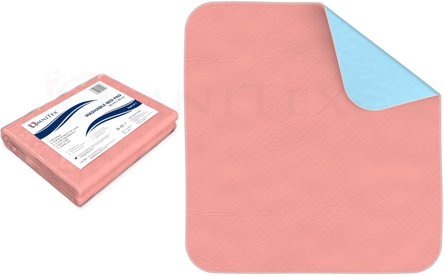 Omnitex 3 Litre Washable Bed Pad Protector without Tucks - 85 x 90cm Reusable Incontinence Pad, 3 Litres Absorption Capacity - Tested to be safe and kind to skin - Pack of 1