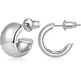 Gamicy Small 14K Gold Plated Hoop Earrings for Women with 925 Stering Silver Post, 14K Real Gold Plated Chunky Lightweight Hoops Earrings
