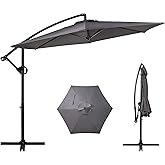 Shintenchi Patio Offset Umbrella with Easy Tilt Adjustment,Crank and Cross Base, Outdoor Cantilever Hanging Umbrella, Sunshade Free Standing Canopy, Dark Gray