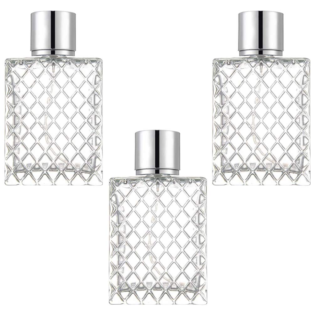 minkissy 3pcs Glass Spray Bottles Square Flat Bottle Pattern Perfume for Essential Oils Mist Sprayer