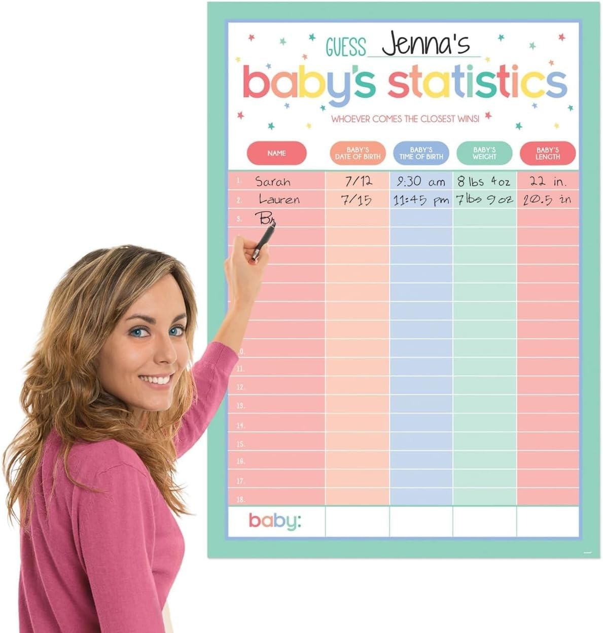 Precious Multicolor Baby Shower Statistics Paper Chart - 27.5" x 39.9" (1 Pc.) - Perfect for Celebrating the Little One's Arrival