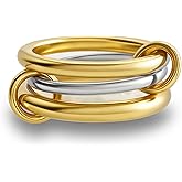 Stackable Rings for Women Non Tarnish,Dainty 18k Gold Plated CZ Cubic Zirconia Rings,Silver and Gold Rings Set,Multi-Link Connected Rings