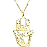 PDOUSELF Hamsa Hand of Fatima Evil Eye Necklace for Women Abstract Face Pendants Jewish Female Protection Amulet Symbol Jewelry Women Men