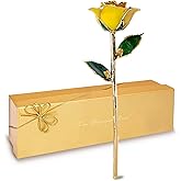 Forever Rose Gold Trimmed Yellow Open Bloom Real Rose Dipped in 24K Gold, Ready to Gift, Presented in Luxury Gift Box with Bow, Unique & Everlasting Gift for Any Occasion