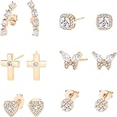 MDFUN 6 Pairs Stud Earrings Set for Women Trendy 14K Gold Plated Hypoallergenic Earring Stacks for Multiple Piercing