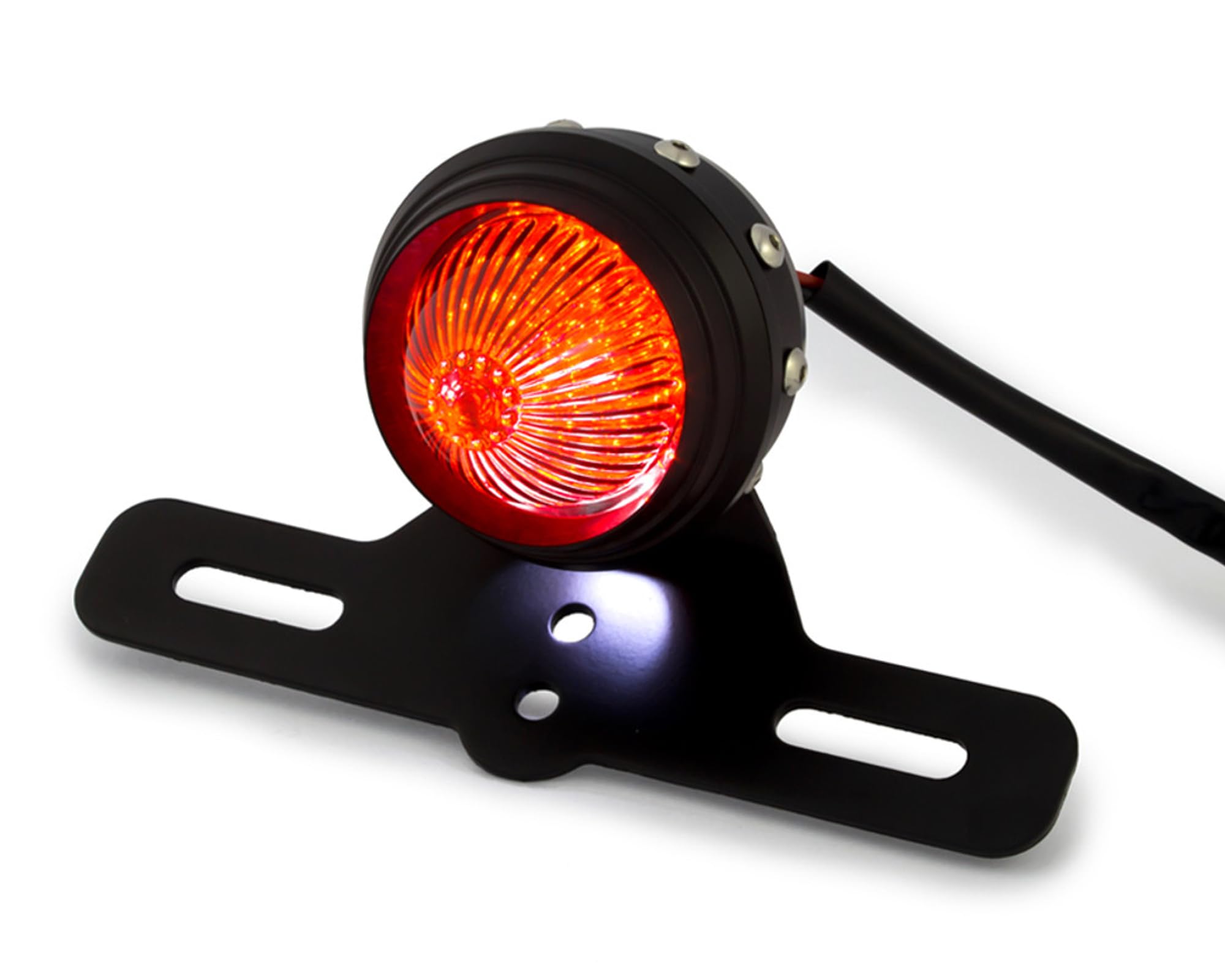 Alchemy Parts Classic Retro Style Motorcycle Taillight in Matt Black Rear Stop Run Running Light for Custom Chopper Cruiser Café Racer Retro Bobber