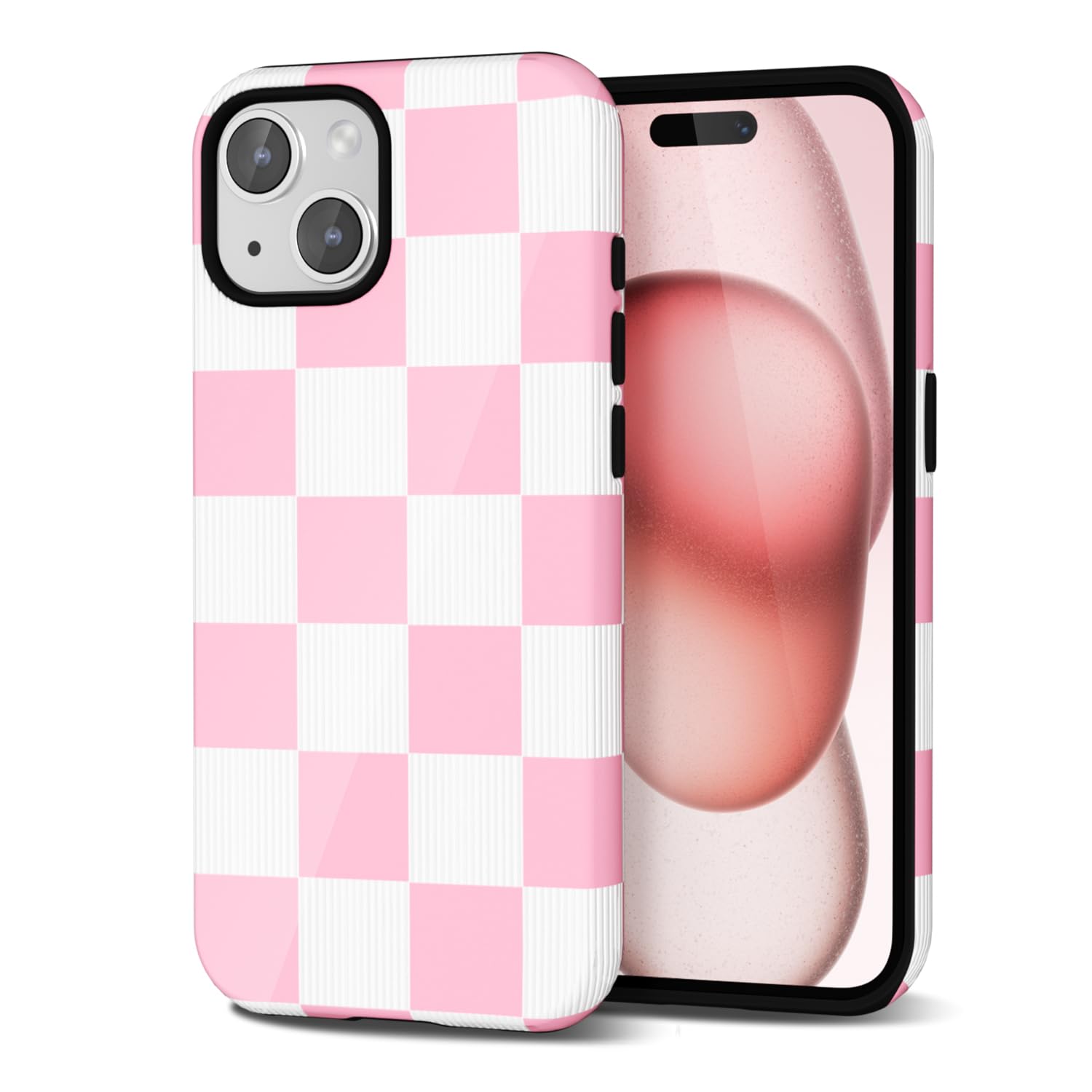 Svanove Checkered Phone Case for iPhone 15 Case Girly, Cute Checkerboard Pattern Case for Women, Aesthetic Trendy Retro Cool Checker Print Design, Slim Thin Hard Shell Plastic Cover, Pink