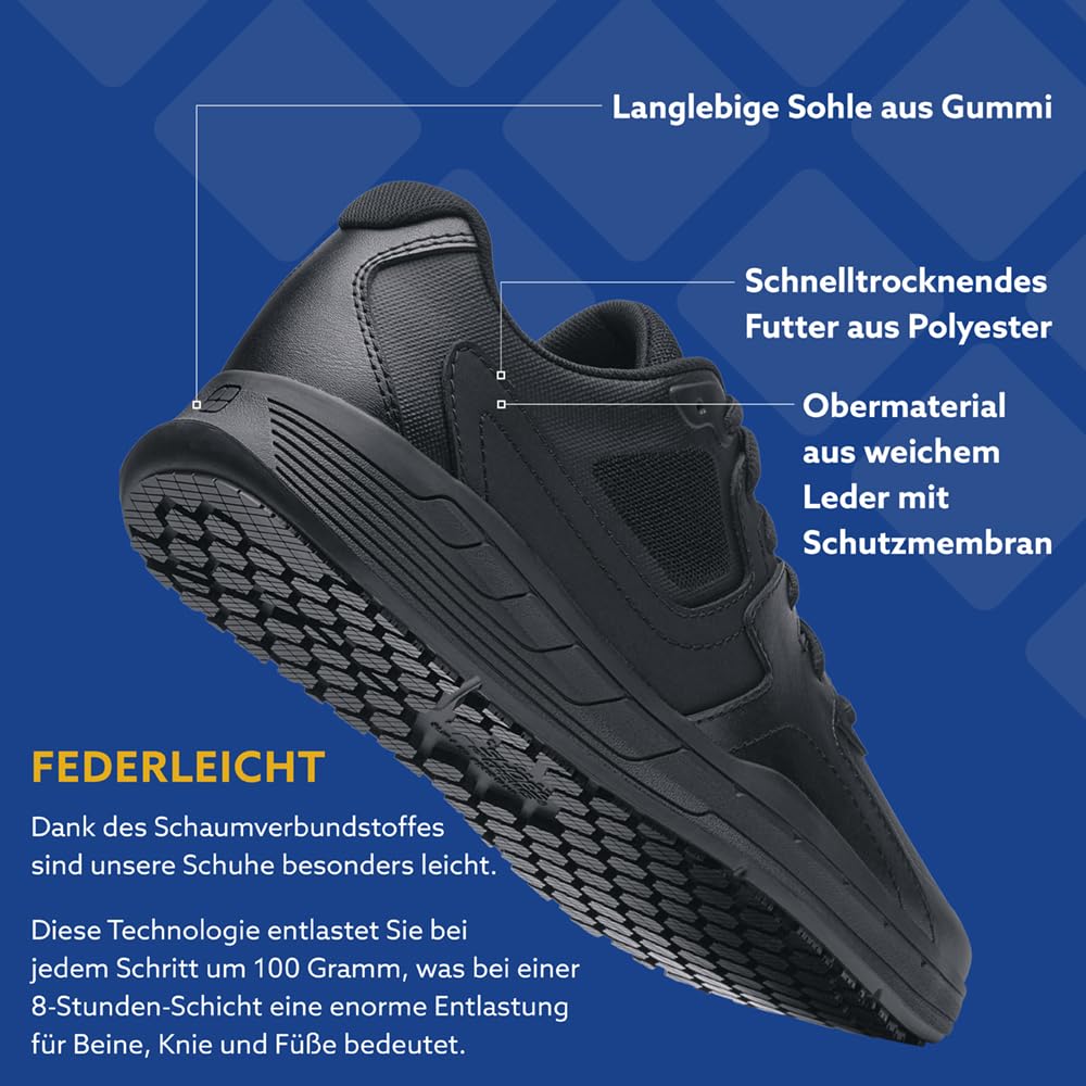 Shoes For Crews Unisex rutschhemmende Arbeitssneaker – Bequem, weiches Leder, Spritzschutz, OB E SRC, ideal für Gastronomie und Küchen für Kellner und Koch, Sicherheitsdienst, Einzelhandel – Condor II