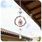 Crystal Wind Chimes Suncatcher, Window Prism Hanging Decor with Rainbow Maker Feature, Metal Frame Crystal Design for Indoor Outdoor Spaces, Home Garden Gifts Idea