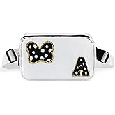 Chenille Initial Letter Bow Mouse Fanny Pack, Waterproof Park Crossbody Bag Christmas Birthday Gifts for Teen Girls Daughter Women Kids Adults, Cute Belt Bag Must Haves for Park Travel (A, White)