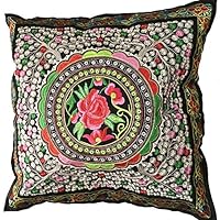 GODECOR National Embroidery Cozy Square Throw Pillow Covers Linen and Tie-Dyed Decoration Cushion Cover Couch Pillow Covers for Couch Sofa Living Room Gray Floral 18.3x18.3in - YL00028-1- Multi Color