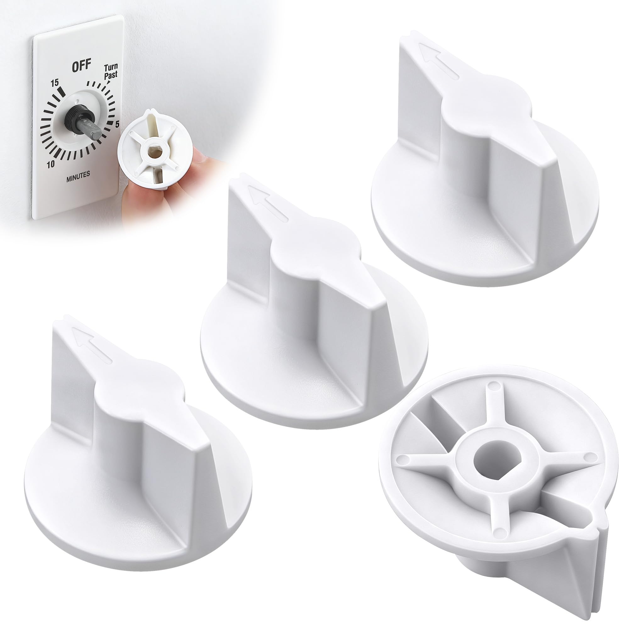 Photo 1 of HappyAlley 4 Pack Timer Knob Replacement Compatible with 146MT574 Timer Switch Knob, FD Series Spring Wound Timers for Wall Bathroom Fan Motor Heater Light