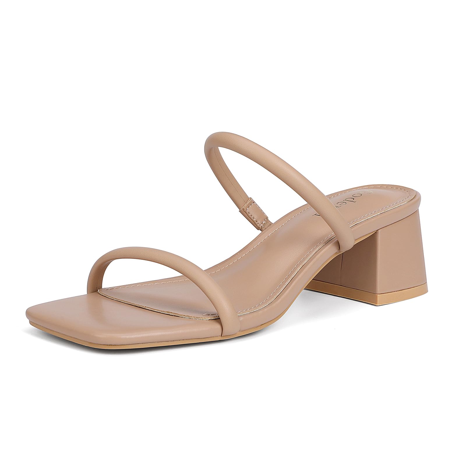 Photo 1 of Goderci Women's Chunky Block Low Heeled Sandals Two Strap Square Open Toe Slip On Mule Heels(8.5,Nude)