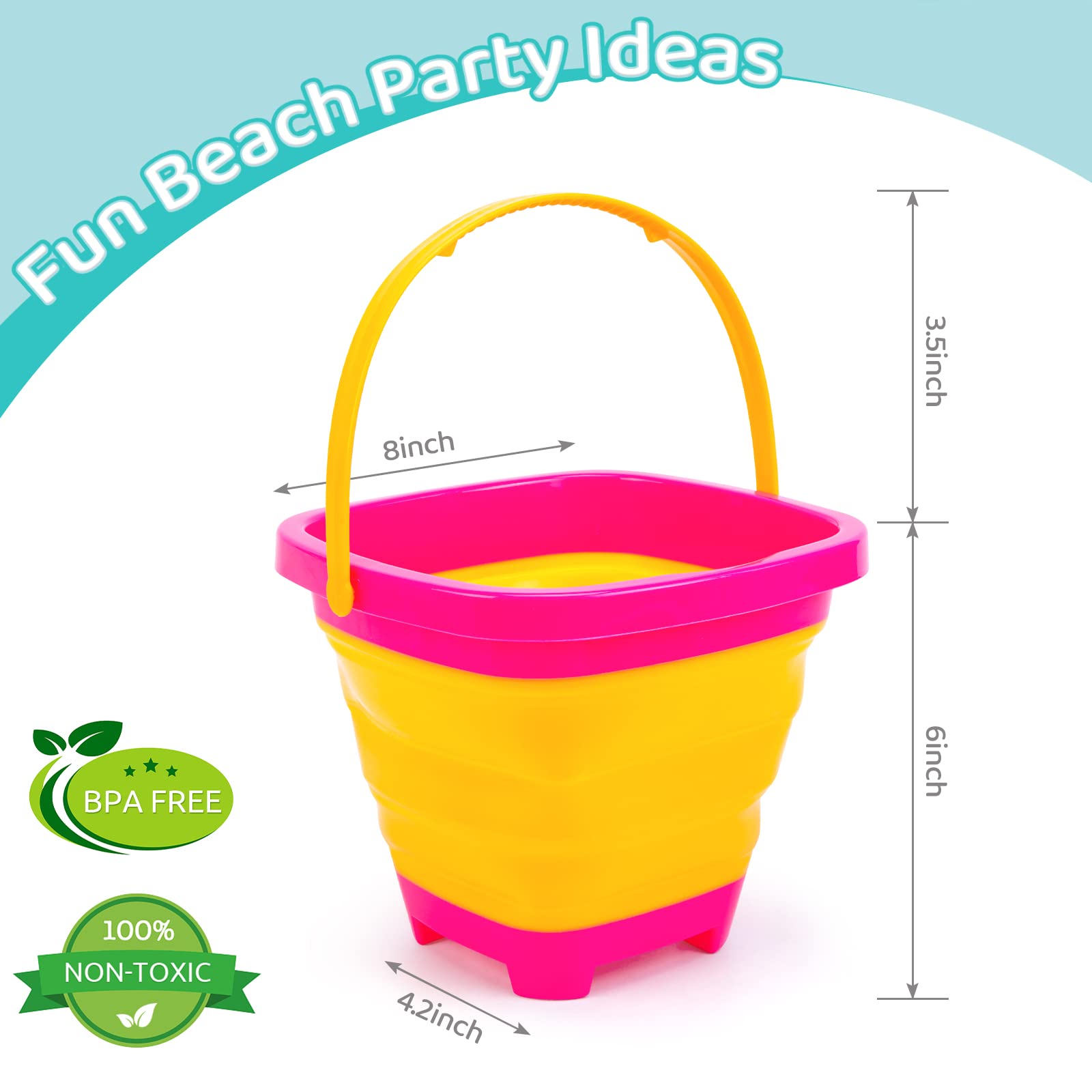 Shindel 3Packs Foldable Beach Bucket Set, 2L Silicone Collapsible Toy Buckets for Kids, Multi Purpose for Fun Summer Activities, Camping Gear, Beach Essentials, Easter Buckets