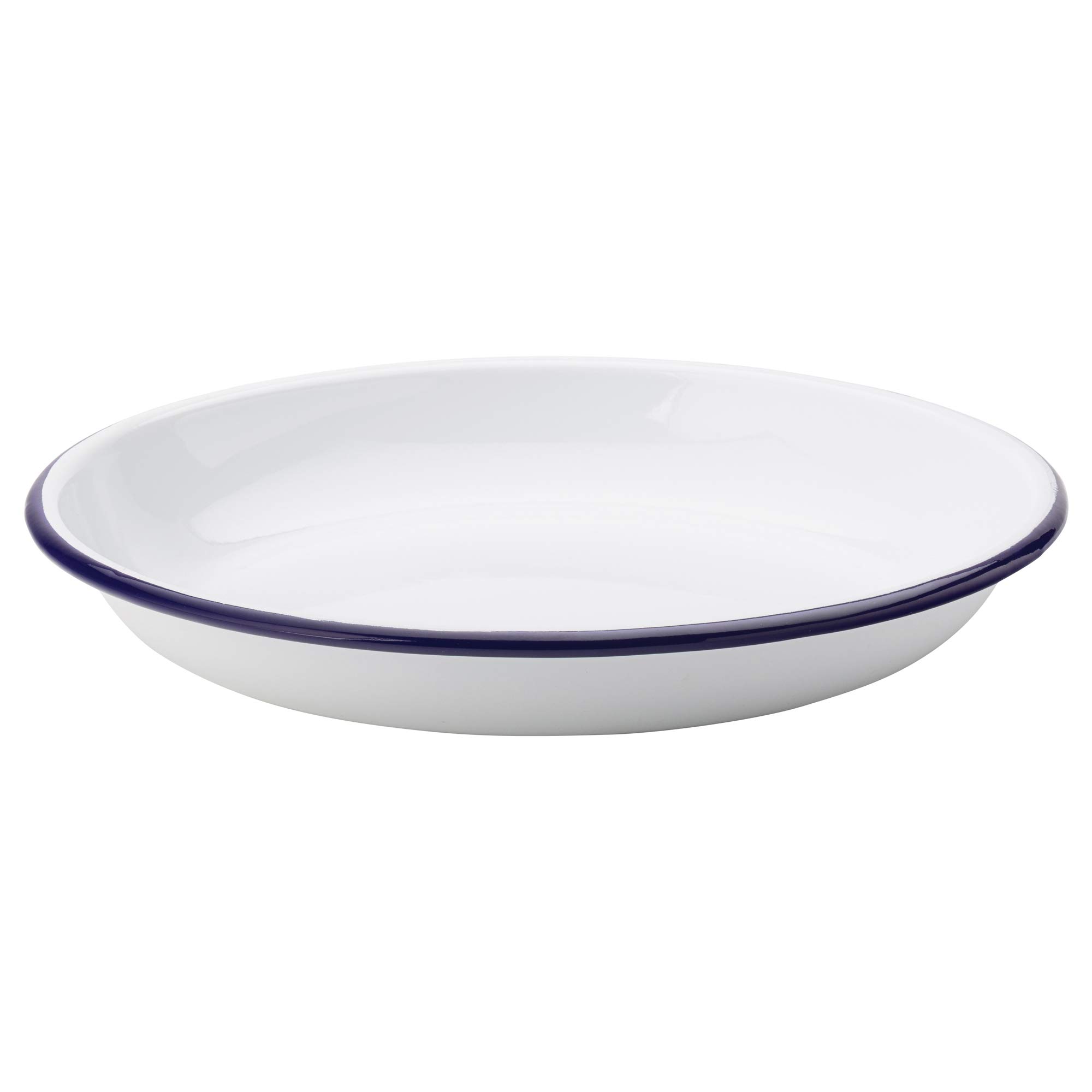 Utopia Eagle Enamel Deep Plates 9.5"/ 24cm - Set of 6 - White Enamel Plates with Blue Rim