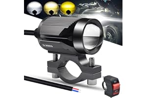Motorcycle LED Fog Light,Driving Lights 15Watts Double Color Light White/Amber 3Modes Hi/Lo Beam Spot Lights with Lens Waterp