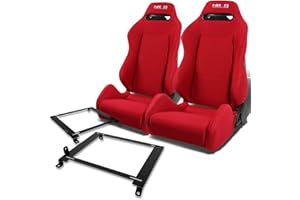 AUTO DYNASTY NRG Type-R Style Fully Reclinable Racing Seats Bundle with Steel Mounting Brackets Compatible with Honda Civic 01-05, 4-Piece, Red Cloth
