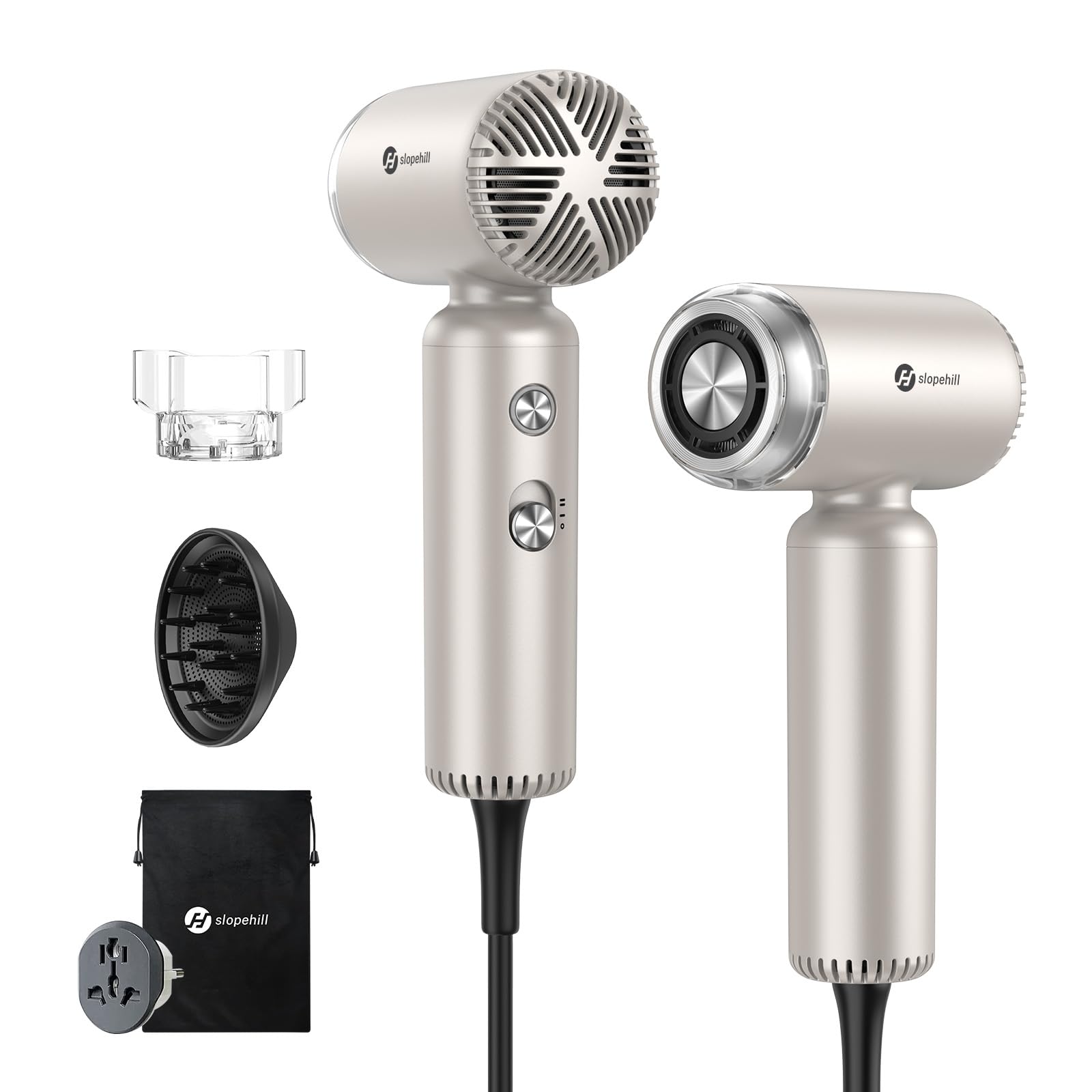 Photo 1 of slopehill Dual Voltage Travel Mini Hair Dryer, Lightweight Ionic Blow Dryer, Professional Fast Drying, Compact Portabe Quiet Hairdryer with Magnetic Diffuser for Women, International European 100-240V