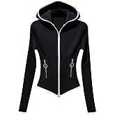 GORGLITTER Women's Zip Up Hoodie Y2k Color Block Long Sleeve Slim Fit Fleece Hooded Jacket