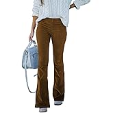 IWEMEK Women Corduroy Flare Pants Elastic Waist Bell Bottom Trousers Bootcut Corduroy Pants Solid Pocket Corduroy Trousers