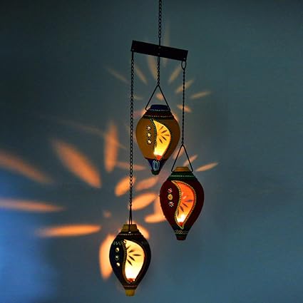 ExclusiveLane Hand-Painted Shankh Shaped Terracotta Hanging Decorative Tea Light Holder (13.2 cm x 13.2 cm x 7.6 cm, Set of 3)
