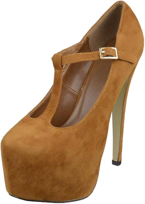Amazon.com | Womens Platform Shoes T-Strap Stiletto Pumps Closed Toe Shoes Brown | Pumps