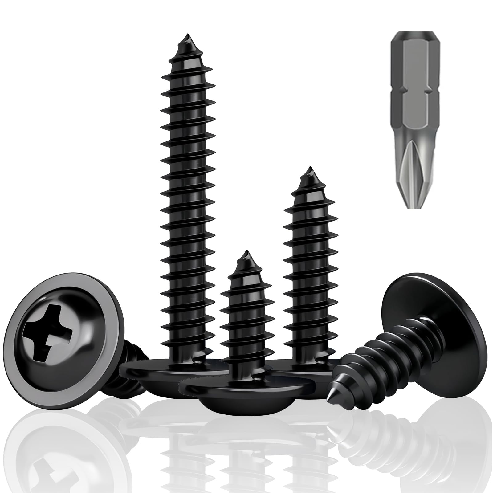 HXJDAM 90Pcs M4.2x50mm Black Self Tapping Screws, Flat, Pan, Wafer Head Screws for Plastic, Sheet Metal, Pasterboard, Wood, Aluminum
