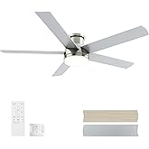 EasyNice 52 Inch Brushed Nickel Ceiling Fan with Light, Flush Mount and Remote Control, Dimmable 3-Color Temperature LED, 6-Speed Reversible DC Motor, 5-Blade Modern Design for Indoor or Outdoor