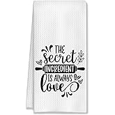 HUGANE Funny Kitchen Towels, Funny Dish Towels with Sayings, Funny Tea Towels for Kitchen, The Secret Ingredient is Love Decorative Kitchen Towels, Funny Bathroom Decor, 16x24 Inches