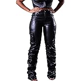 Zebaexf Women's Stretchy Faux Leather Leggings Pants,High Waist Stacked Pants for Women