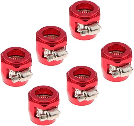 Amazon B Baosity 6個のアルミニウムan10燃料ホースフィニッシャークランプ 車のオイルライン用の六角形燃料 オイルホースクリップ 取り付けが簡単 スプリングクランプ