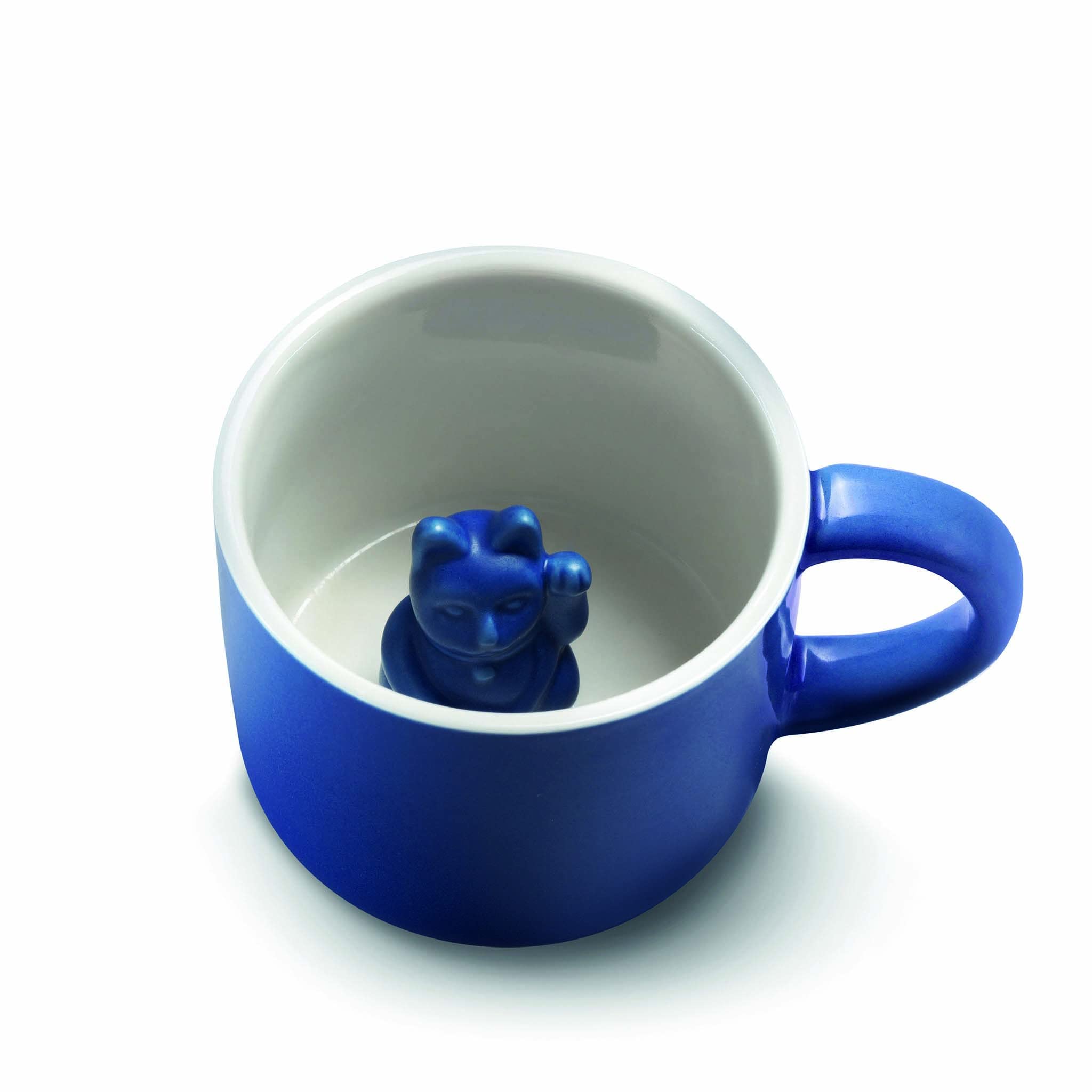 DONKEY Maneki Neko Lucky Mug, Dark Blue Mug with Waving Cat, Lucky Cat, Lucky Cup, Coffee Mug, Tea Cup in Dark Blue
