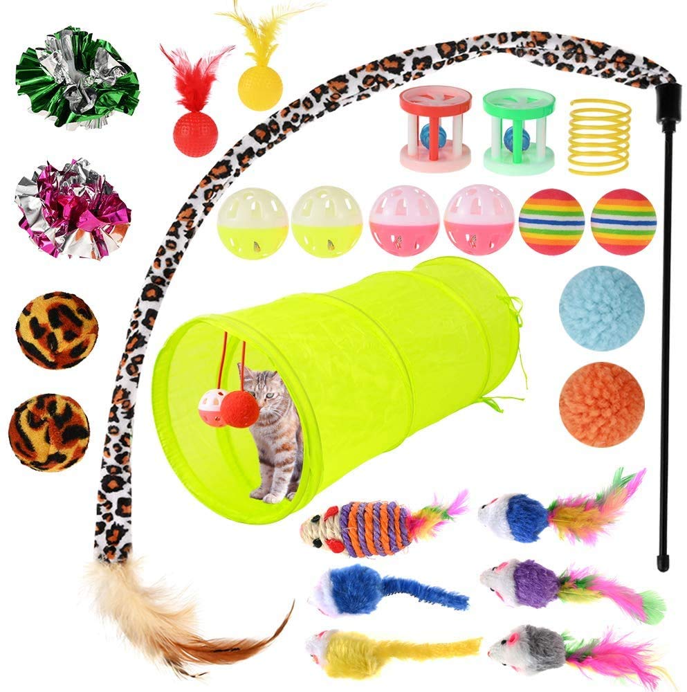 BETOY Cat Toys 21PCS Cat Interactive Toys Set Kitten Toys Including Cat Wand Cat Feather Cat Balls Fake Mice Rattle Cat Toys for Indoor Cats and Kitty