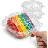 Mr Miracle Clamshell Containers - Clear Disposable Plastic To-Go, Leak-Resistant and Durable for Delivery like Uber Eats, Ideal for Cakes, Salads, Small Sandwich, Personalizable (5" X 5" - 100 Count)