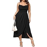 SCOMCHIC Women's Plus Size Dress Sleeveless Spaghetti Strap Cowl Neck Wrap Party Cocktail Cami Dress