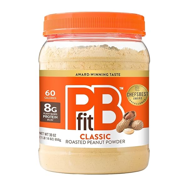 PBFIT 30 OUNCE CLASSIC PEANUT BUTTER POWDER, POWDERED PEANUT BUTTER SPREAD FROM REAL ROASTED PEANUTS, 8G OF PROTEIN 8% DV, GLUTEN-FREE, 60 CALORIES, 87% LESS FAT (PACK OF 1)