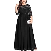 CYCLAMEN Plus Size Formal Lace Chiffon Dress Elegant 3/4 Sleeves Maxi Evening Gown Wedding Bridesmaid Party Dresses